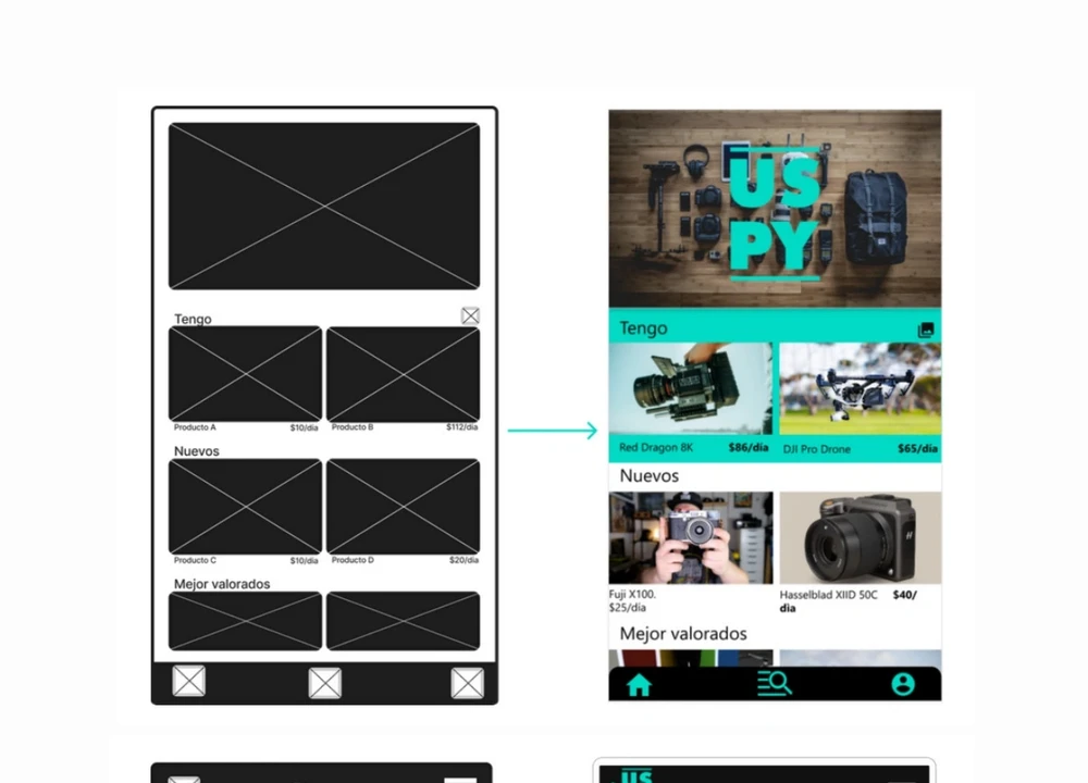Wireframes y prototipos del proyecto USPY